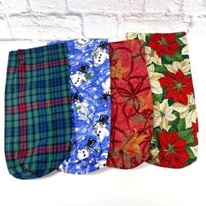 Handmade Christmas Wine Liquor Bottle Gift Bags Festive Holiday Fabric 4 PC Set